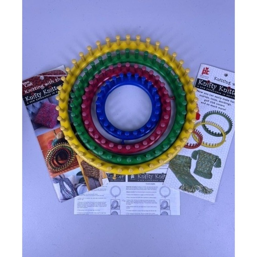 Provo Craft Knifty Knitter Round Loom Set 4 Piece Multi Color With Extra Manuals